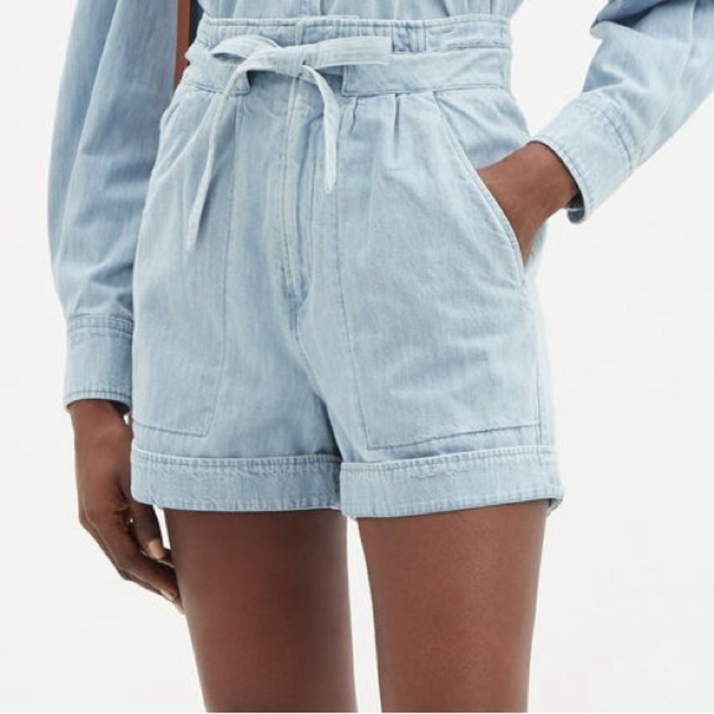 Isabel Marant Étoile's Marius High-Waist Denim Shorts Light Blue Tie Waist 34